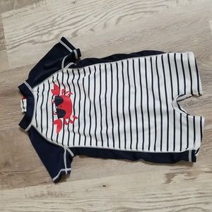 Gymboree baby boy 1 piece swimsuit rashguard combo crab stripe 6-12m